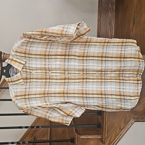 Lanzino 100% Linen Short Sleeves Plaid Shirt